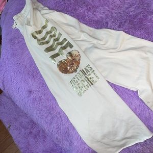 Victoria's Secret BLING Wide Leg Off White Pant w/ Pockets ~31”L